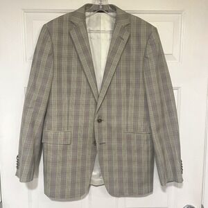 EUC Duchamp London Men's 40R Tailored Fit Grey Plaid 100% Cotton Blazer Jacket